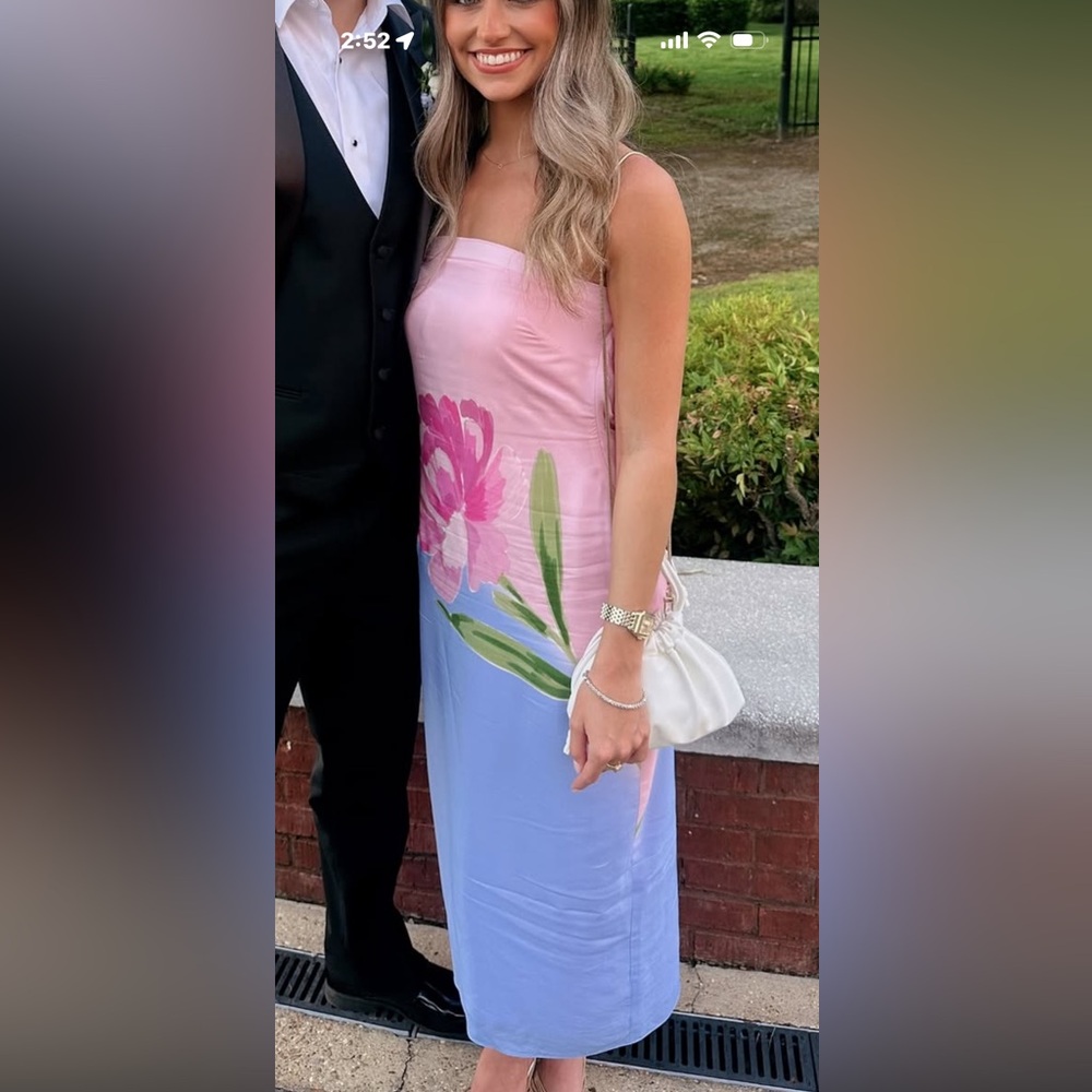 Revolve Floral Pink and Blue Strapless Dress
